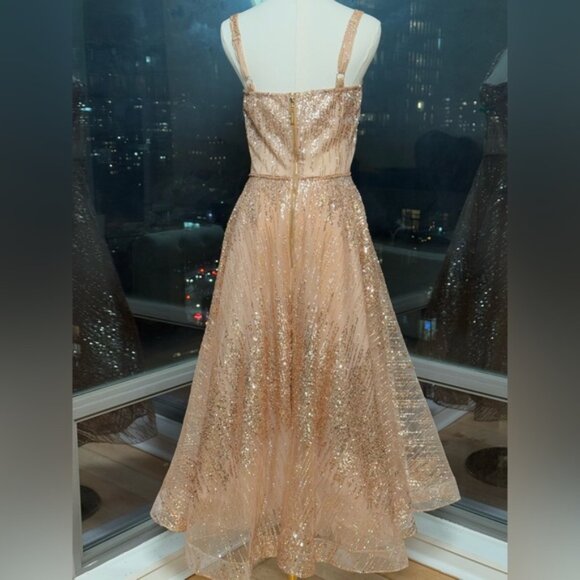 🆕 BRONX & BANCO 🧿 NWOT Mademoiselle Gold Sequin Midi Dress , Size M US 6 - Picture 10 of 16